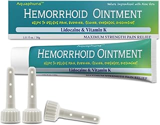Aquaphuna Hemorrhoid Ointment | Fissure and Hemorrhoid Treatment with 3 Upgrade Applicators | Hemorrhoid Cream with Aloe V...