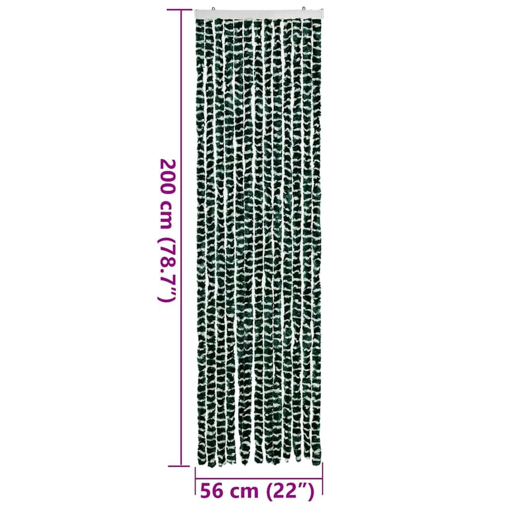 Tenda Zanzariera Verde e Bianco in Ciniglia 56 x 200 cm per Porta e Passaggio Zanzariera con Ganci, Rumore e Regolabile per Casa, Caravan, Balcone