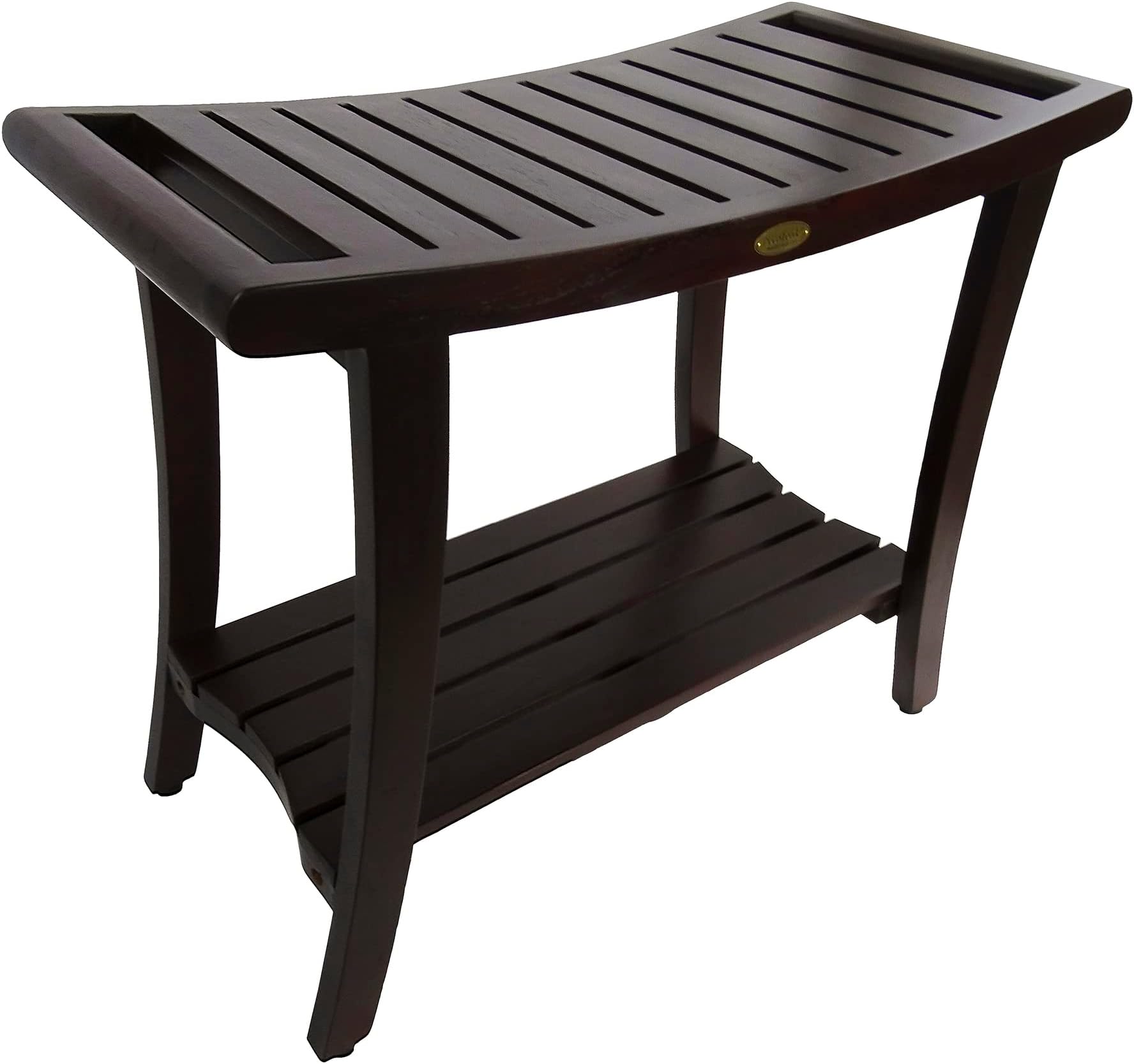 DecoTeak Harmony 30 Inch Extended Height Brown Waterproof Teak Wood Shower Bench | Provides Safety, Storage, and Organization for Bathroom Accessories