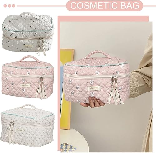 Miniatura 6 de Juoxeepy Bolsa de maquillaje acolchada de algodón floral, bolsa de cosméticos Jolly House Neceser Coquette Estético Bolsa de maquillaje Cosméticos,