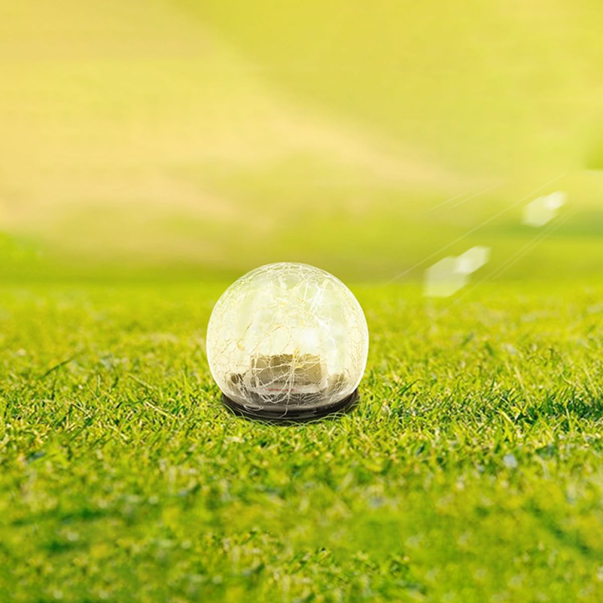 Outdoor Solar Crackle Glass Globe Light 15cm 30led Warm Yellow Waterproof Landscape In-ground Lawn Lamp for Garden Patio Pathway