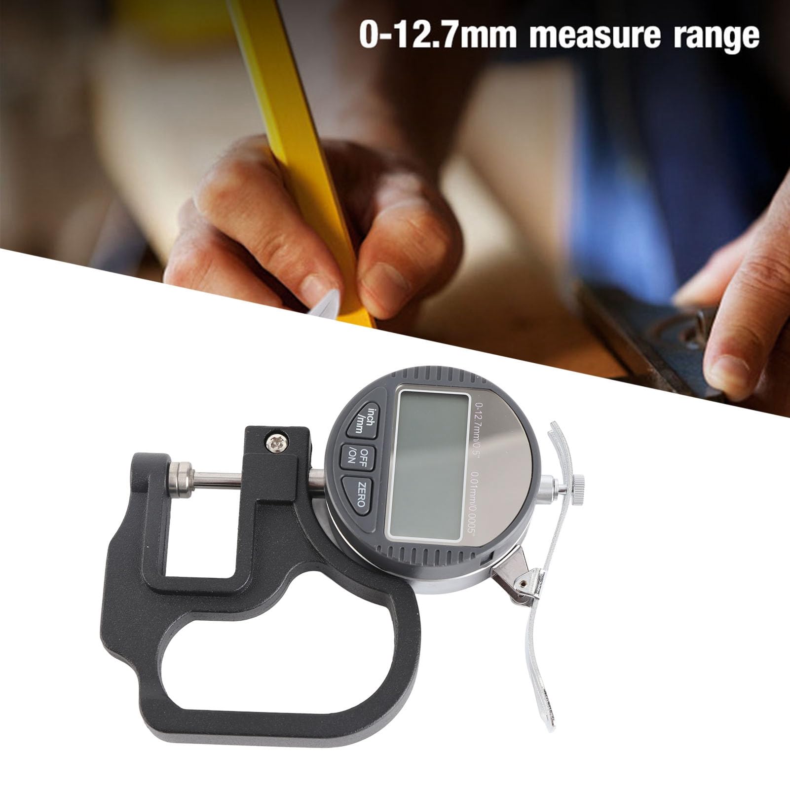 Micrometro digitale per spessore Misuratore di spessore elettronico Misuratore di spessore di precisione 0,01 mm per pelle, legno, carta, gamma 0-12,7 mm, Strumento portatile