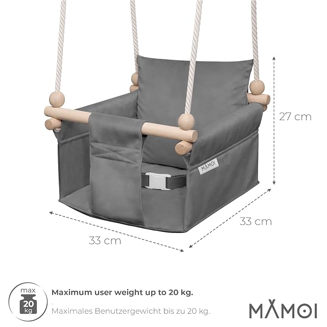 Foto 2 de 7 de MAMOI Columpio infantil con cinturón de seguridad, altura ajustable 150–190 cm, columpio para casa