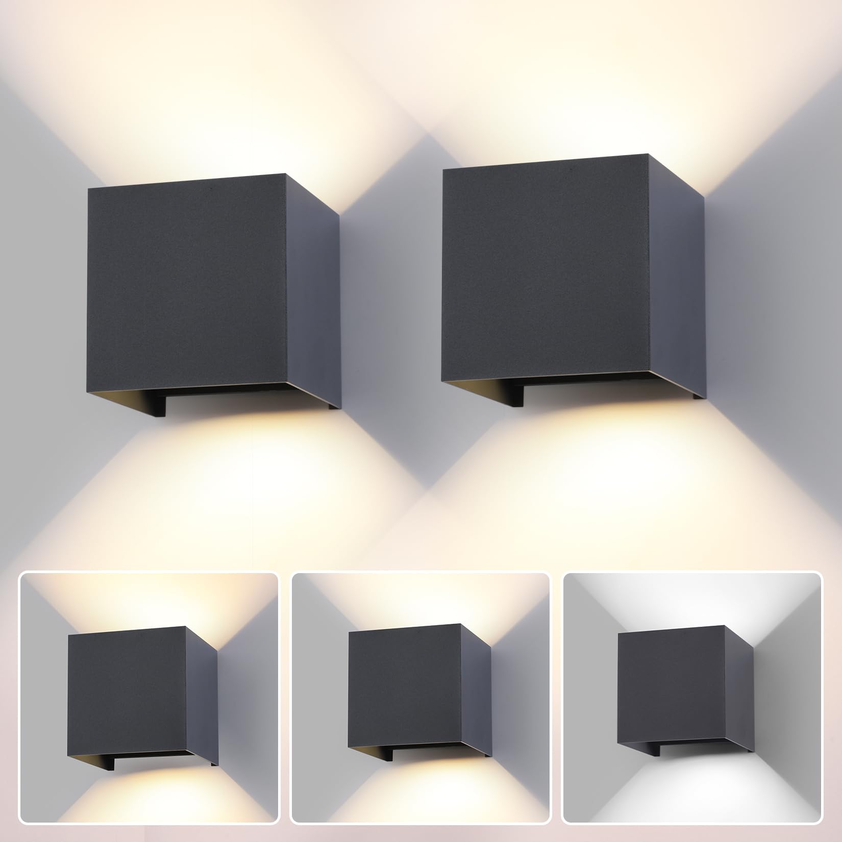 2 Pcs Aplique de Pared Exterior Interior Bombilla LED G9 Reemplazable IP65 Impermeable Lámparas de Pared 3000K Luz Cálido Apliques de exterior cuadrada de aluminio Ángulo de luz ajustable Antracita — view 36