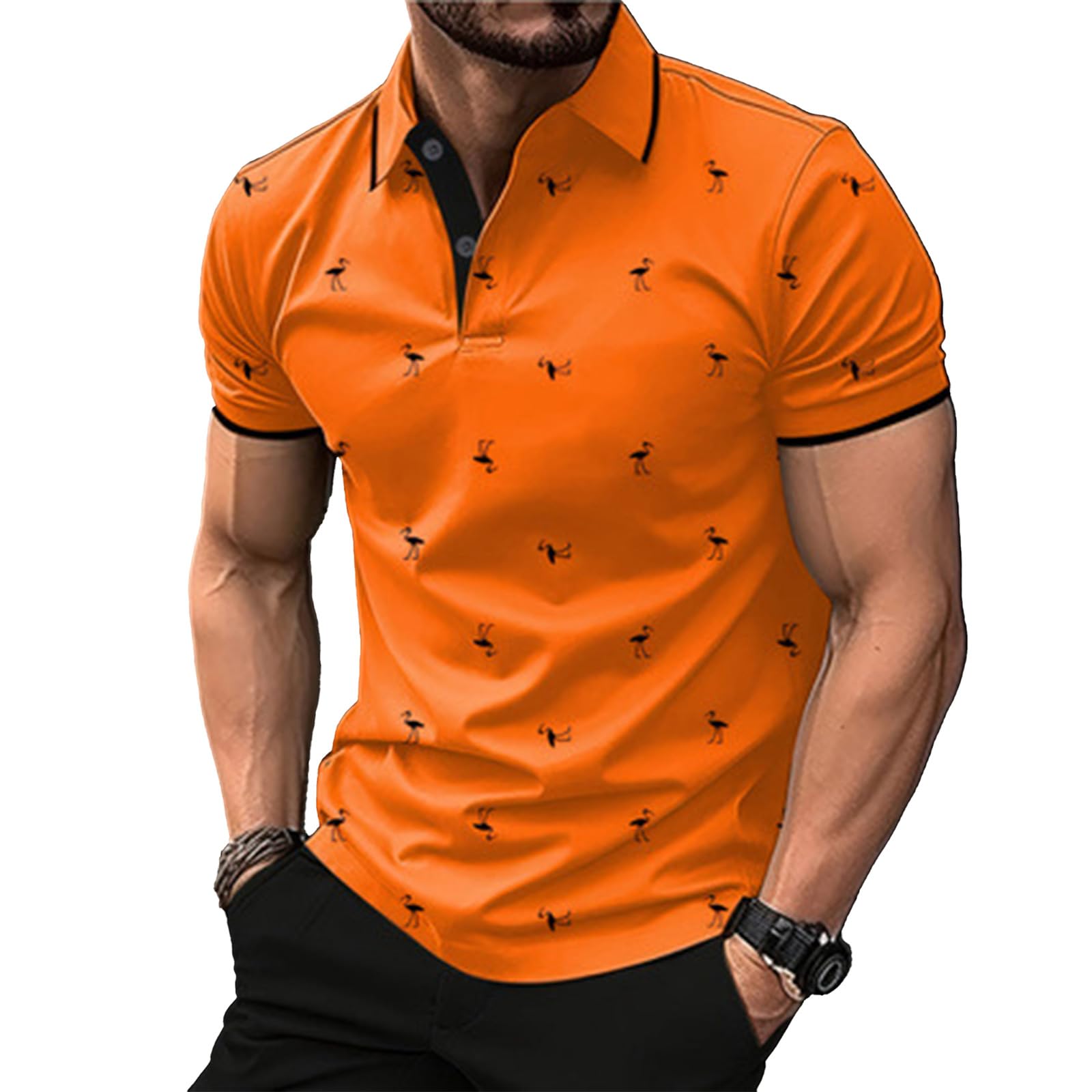 DEEX M Orange Men's Polo Shirts Short Sleeve 2026 Casual Polo T Shirt Color Block Slim Fit Summer Collared Golf Shirts