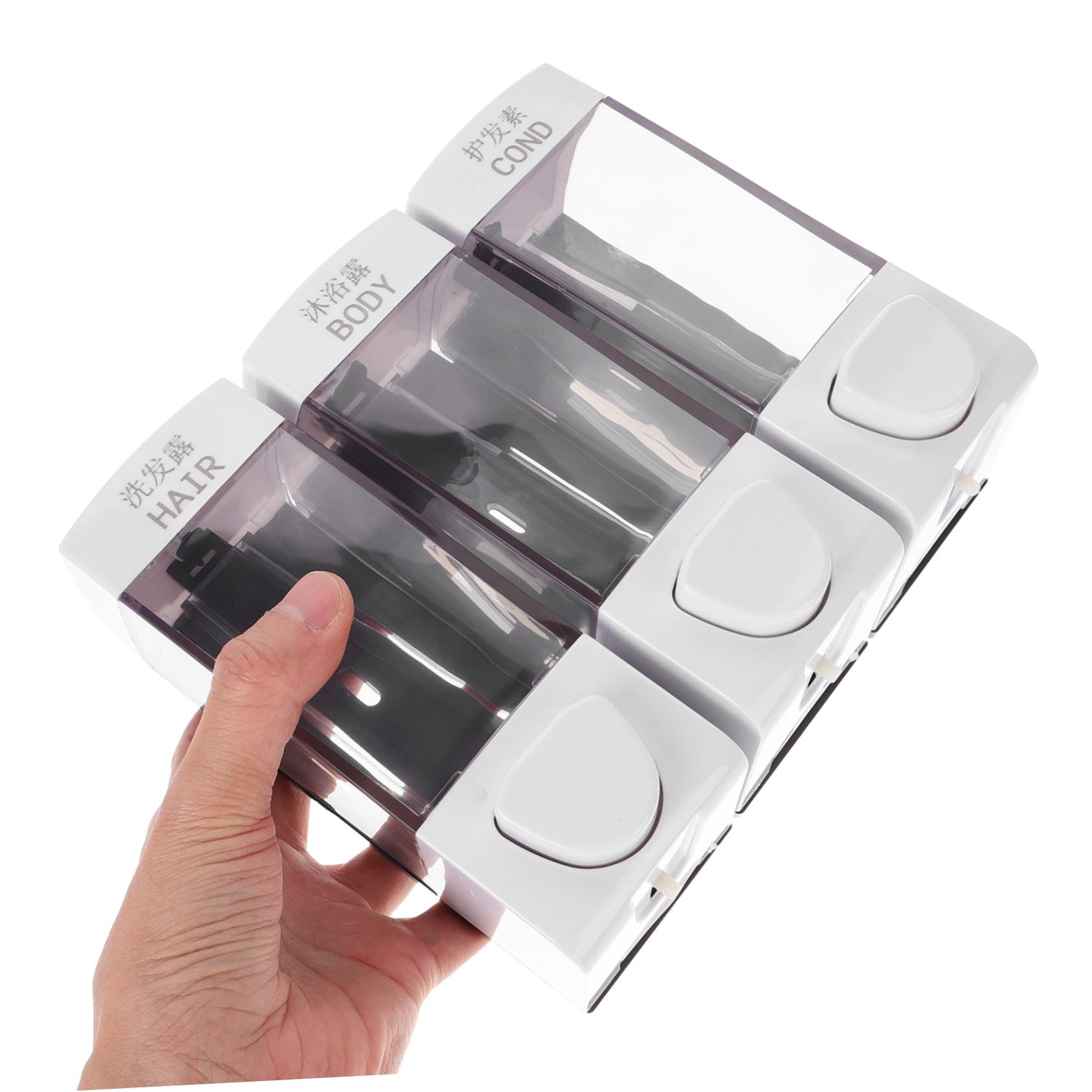 Dispenser Doccia da Parete in Abs, 3 Scomparti, 1050ml, per Shampoo e Bagnoschiuma, Pratico per Famiglia e Negozi