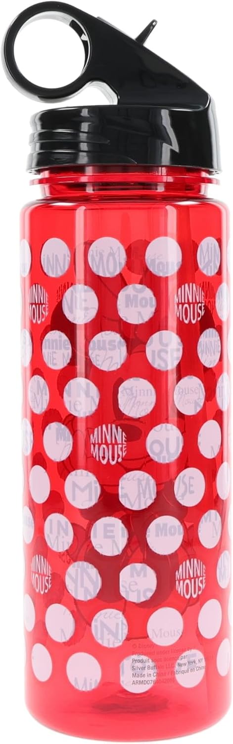 Silver Buffalo Disney Minnie Mouse Water Bottle With Flip-Up Straw | BPA-Free Plastic Sports Jug | Holds 20 Ounces - Image 3