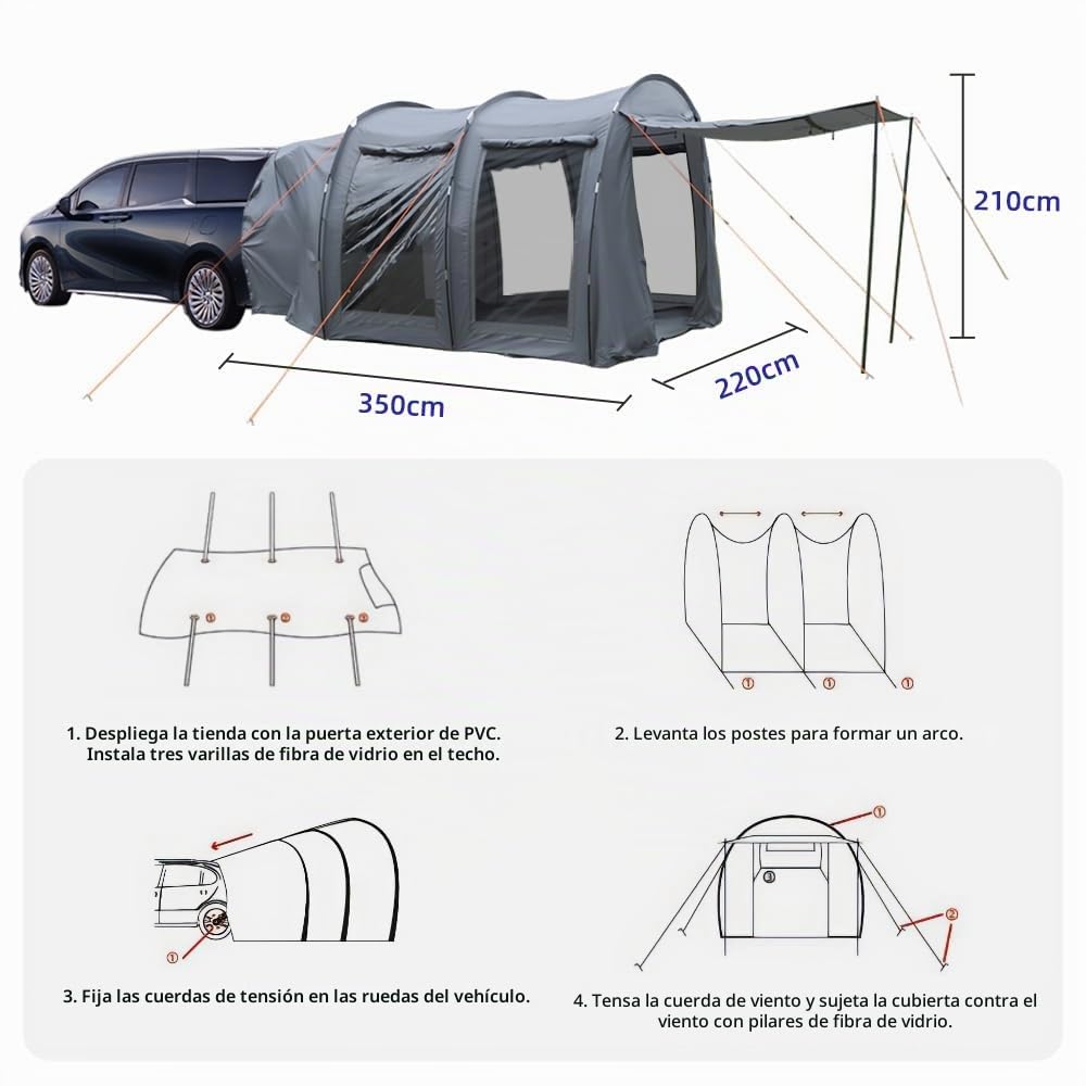 Tailgate Essential - Toldo Trasero Auto Portátil Impermeable y Compatible con Todos los Modelos de Vehículos