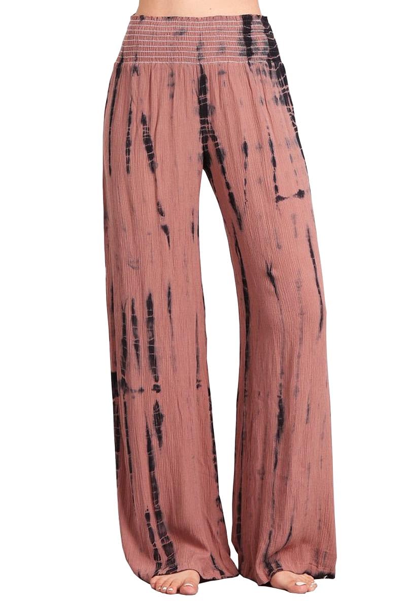 HEYHUN Womens Palazzo Pants Tie Dye Boho Gauze Casual Lounge Wide Leg Bottoms S-XL