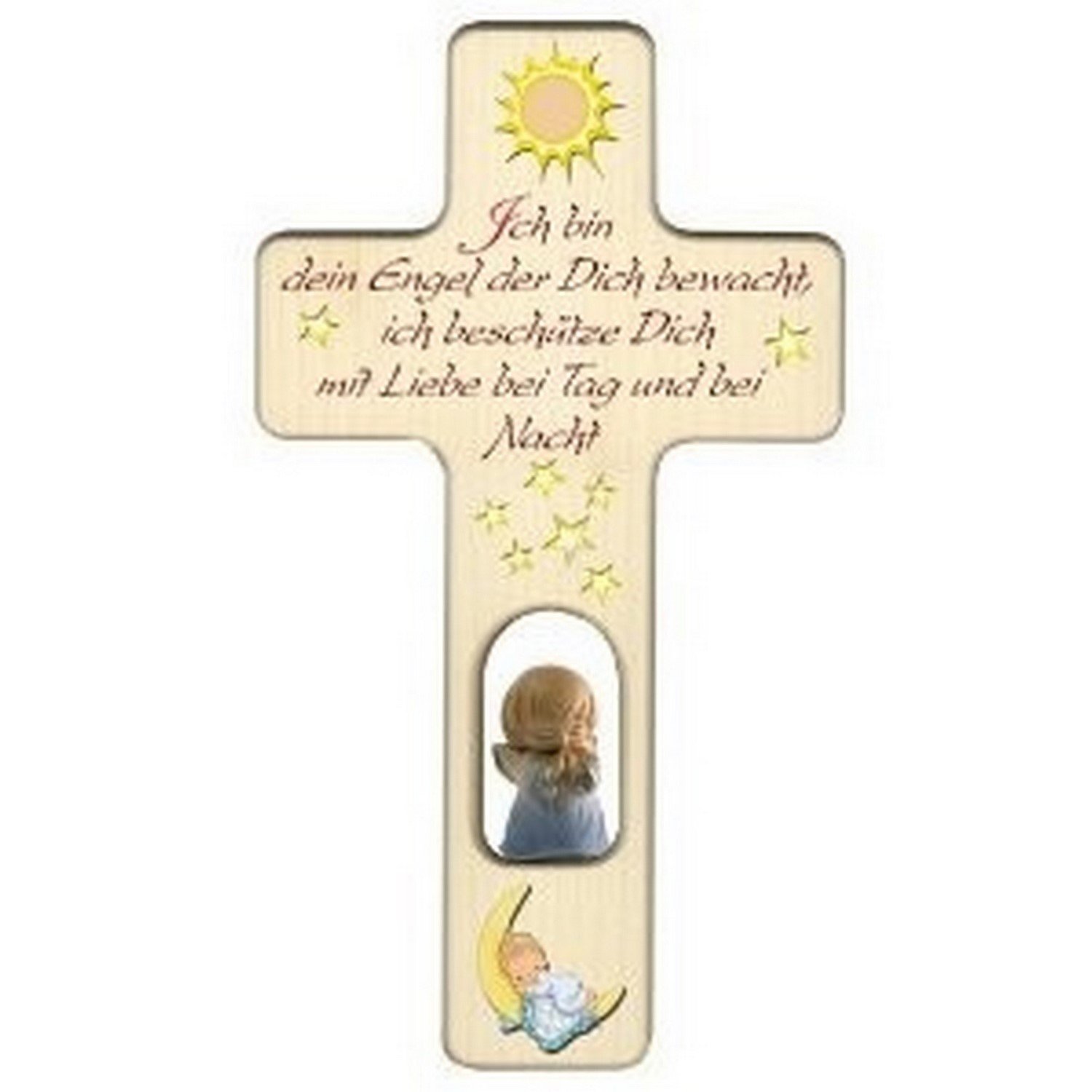 MaMeMi HOLZKREUZ für JUNGEN mit ENGEL & SEGENSSPRUCH aus Südtirol– ca. 20 x 11 cm – mit KINDERGEBETSBÜCHLEIN – Geschenk zur TAUFE, GEBURT, KOMMUNION – Deko fürs KINDERZIMMER mit WANDAUFHÄNGUNG