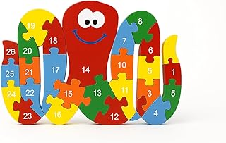 Comprar Puzzle, Rompecabezas Educativo de Madera, Animales y Vehículos, 25x20 cm, Números y Letras Alfabeto, Multicolor (Pulpo)