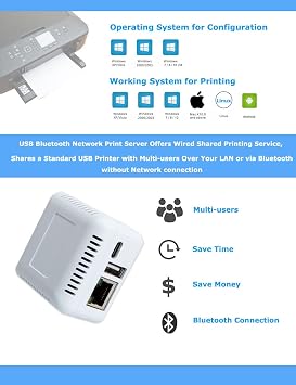 Network Bluetooth Printer Adapter for USB Print Server USB Printer No WiFi