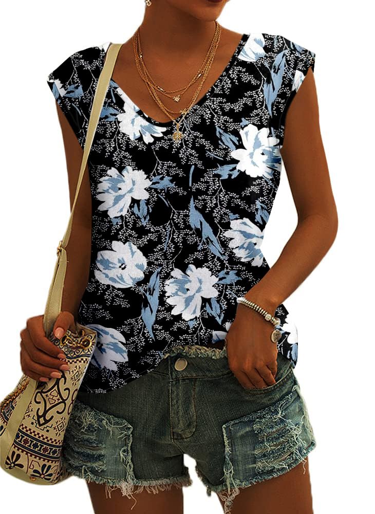 GeGekoko Damen T-Shirt Kurzarm V-Ausschnitt Flügelärmeln Oberteile Blusen Sommer Casual Lose Tank Top Basic Mädchen Tops