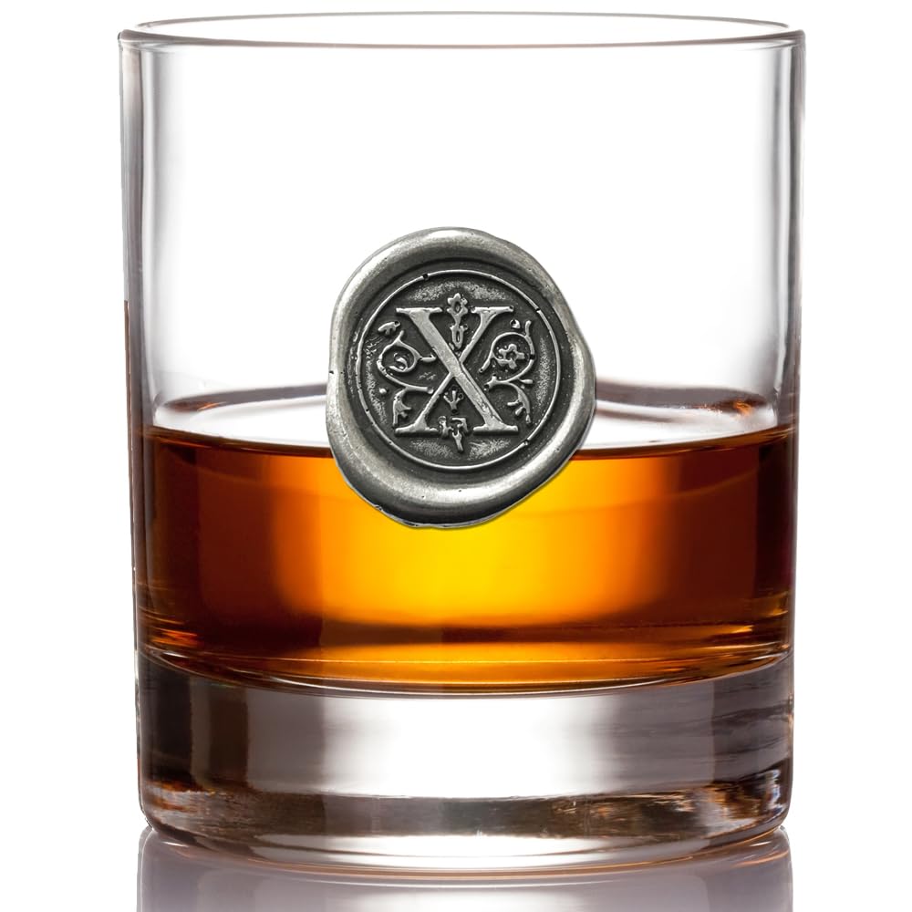English Pewter Company 11oz Whisky Glass Tumbler with Monogram Initial - Personalised Gift with Your Choice of Initial (X) [MON124] — image 1