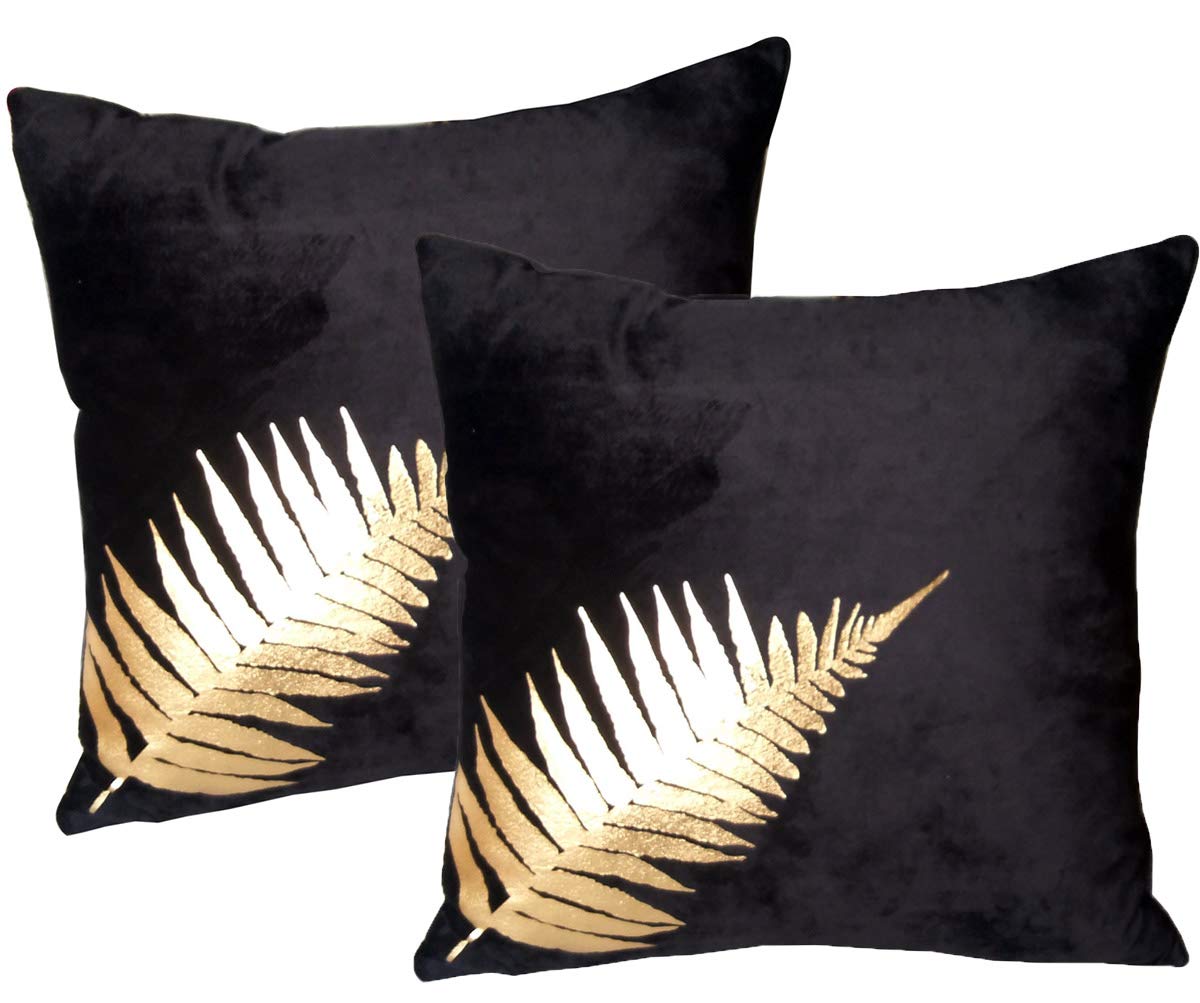 Zuodu Golden Leave-Black 2Pc Black 45X45cm Gold Leaf Printing Peach Skin-Like Decorative Pillow Cover Cushion Covers 18X18 Inches Pack Of 2 (Golden Leave-Black 2Pc)