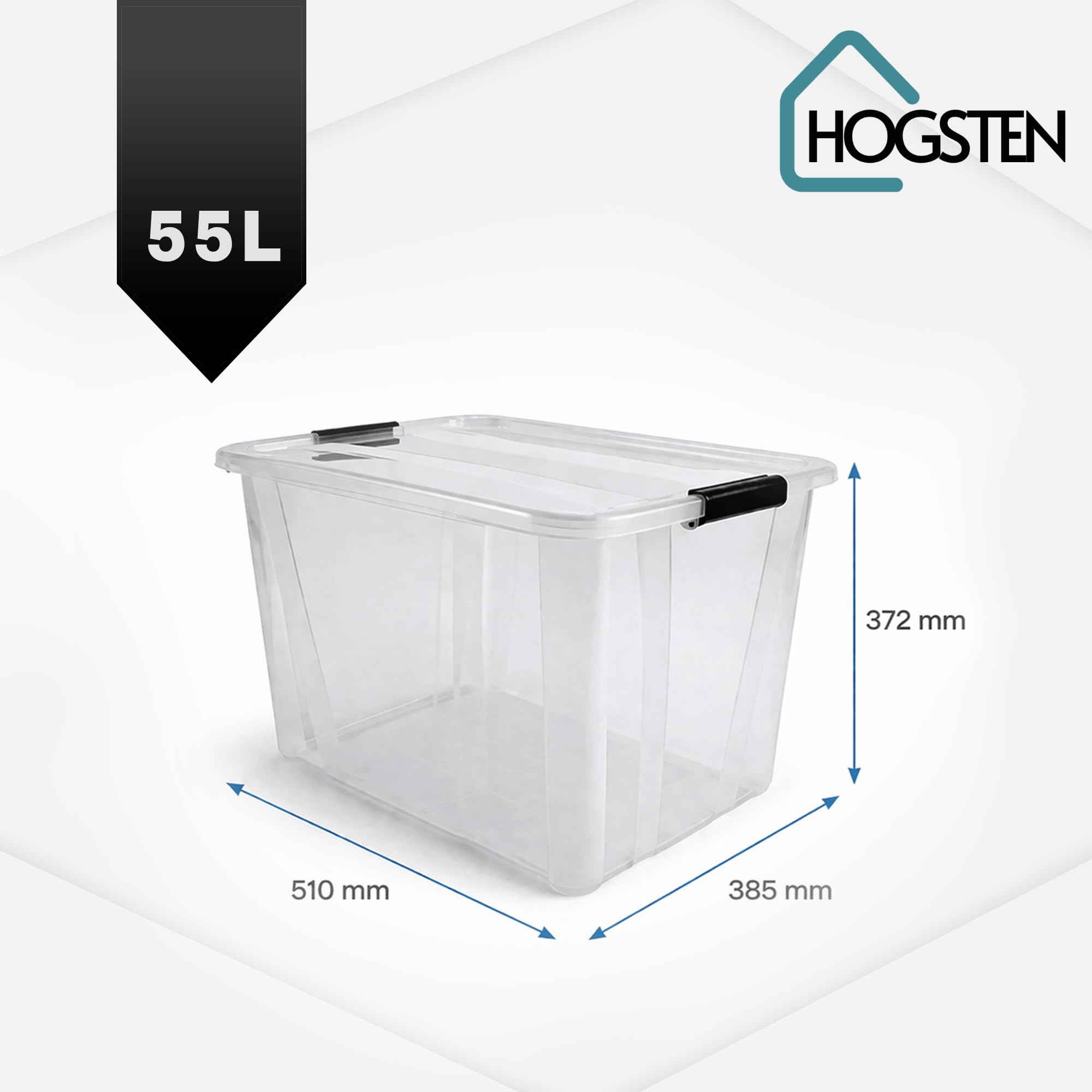Aufbewahrungsboxen 4er-Set mit Deckel – Stapelbare Kunststoffboxen 7L, 14L, 21L, 32L, 55L, 80L Transparent mit Klickverschluss & Griffen, BPA-frei, Lebensmittelgeeignet, Ordnungskisten (55 L)
