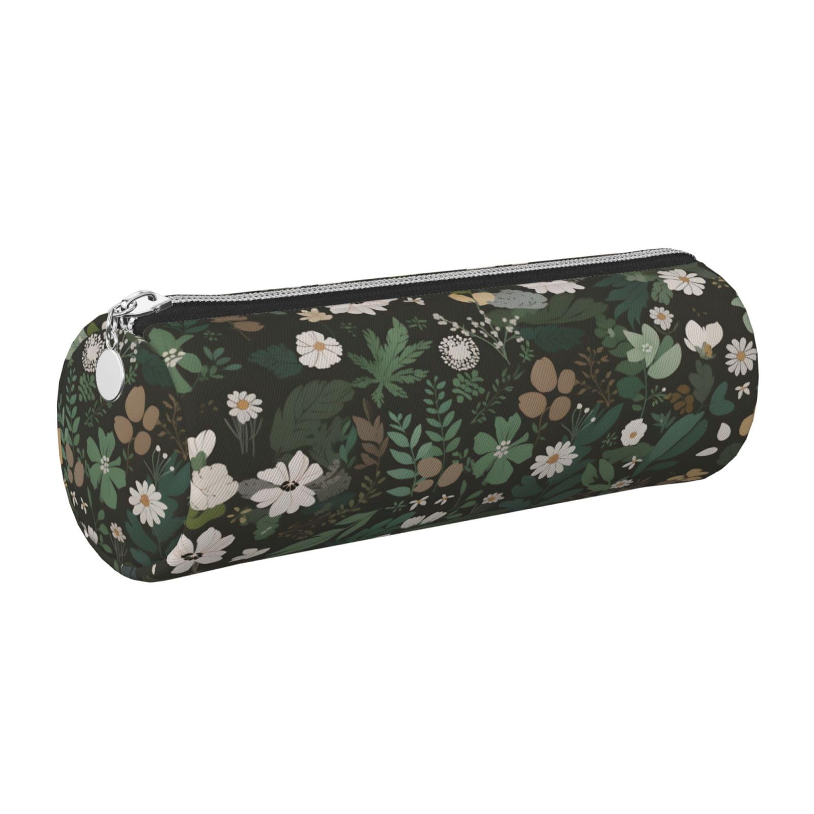 Mexpekil Leather Pencil Case for Girls Boys Green Plants Leaves Small Pen Organizer Bag Zipper Slim Multi-Use Pouch for School Supplies Kids Adults