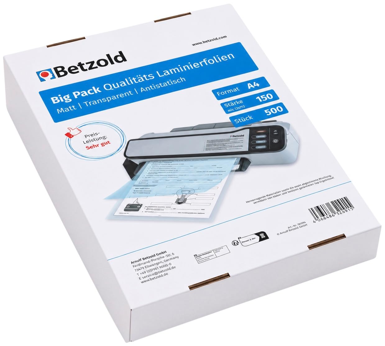 Betzold Laminierfolien DIN A4, 150 mic - 500 Stück Big-Pack Laminiertaschen