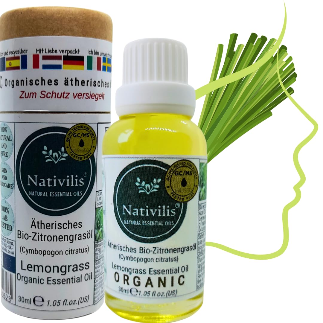 Nativilis Bio Ätherische Öle Set – Air & Earth Kollektion – Eukalyptus, Zitronengras, Teebaum, Zypresse & Schwarzfichte – 5 x 30 ml – Für Aromatherapie & Diffusor