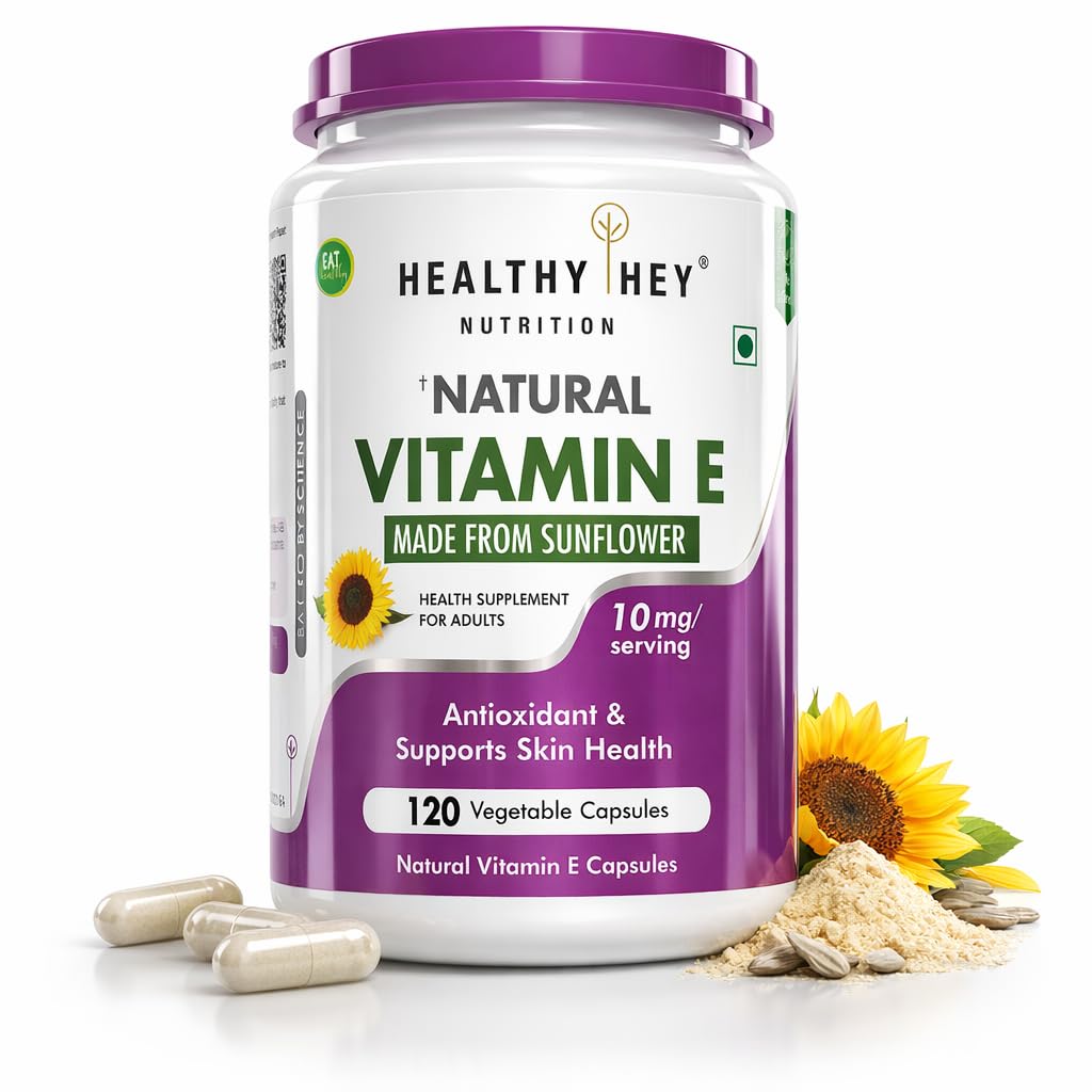 HealthyHey Vitamin E Capsules | Vitamin E for Skin & Hair | Sunflower - D-Alpha-Tocpherol -120 Veg Capsules