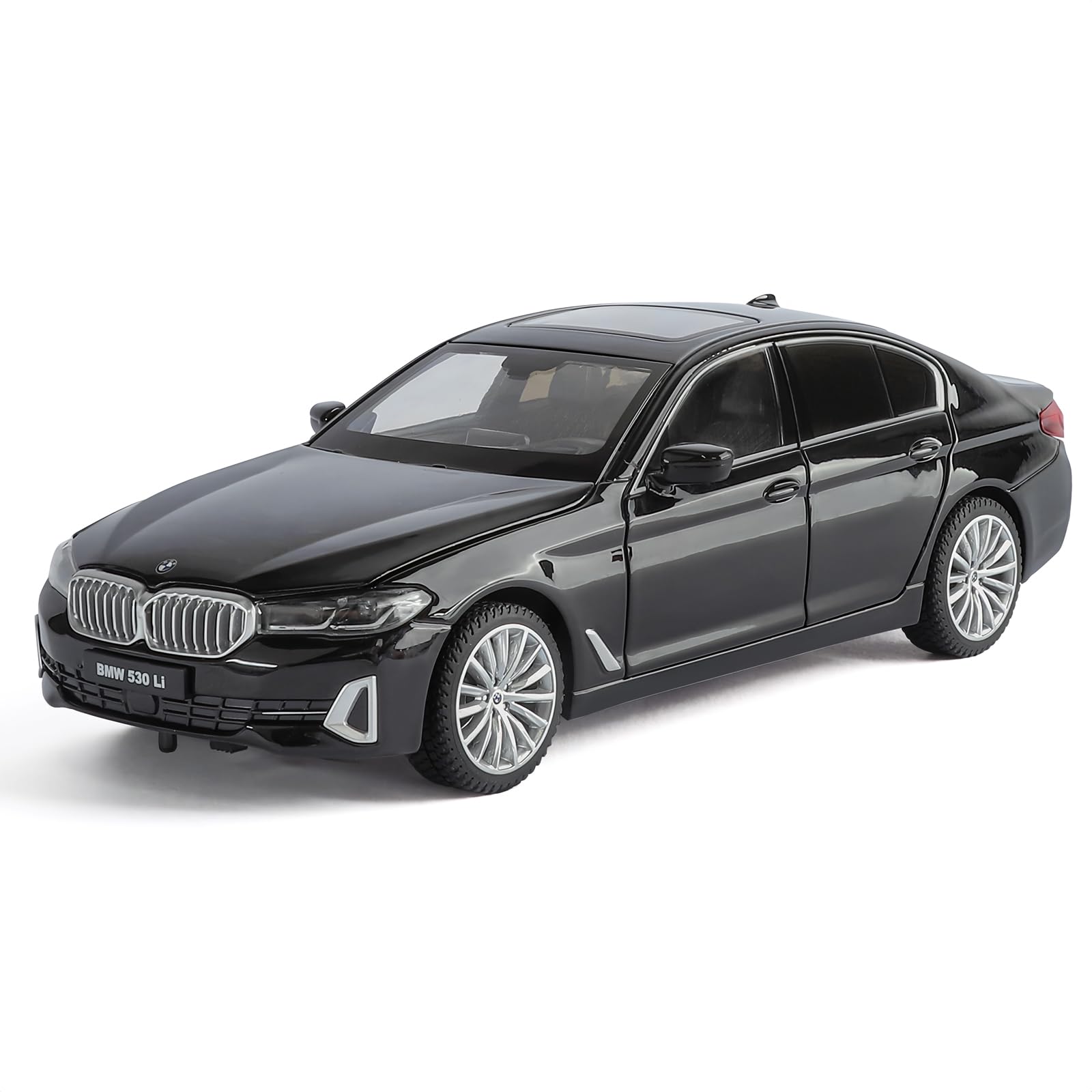 TGRCM-CZ 1/24 BMW 530Li Model Car, Zinc Alloy Pull Back Vehicles Model Cars with Sound and Light for Collectors & Kids 3+ Years Old Birthday Gift (Black)