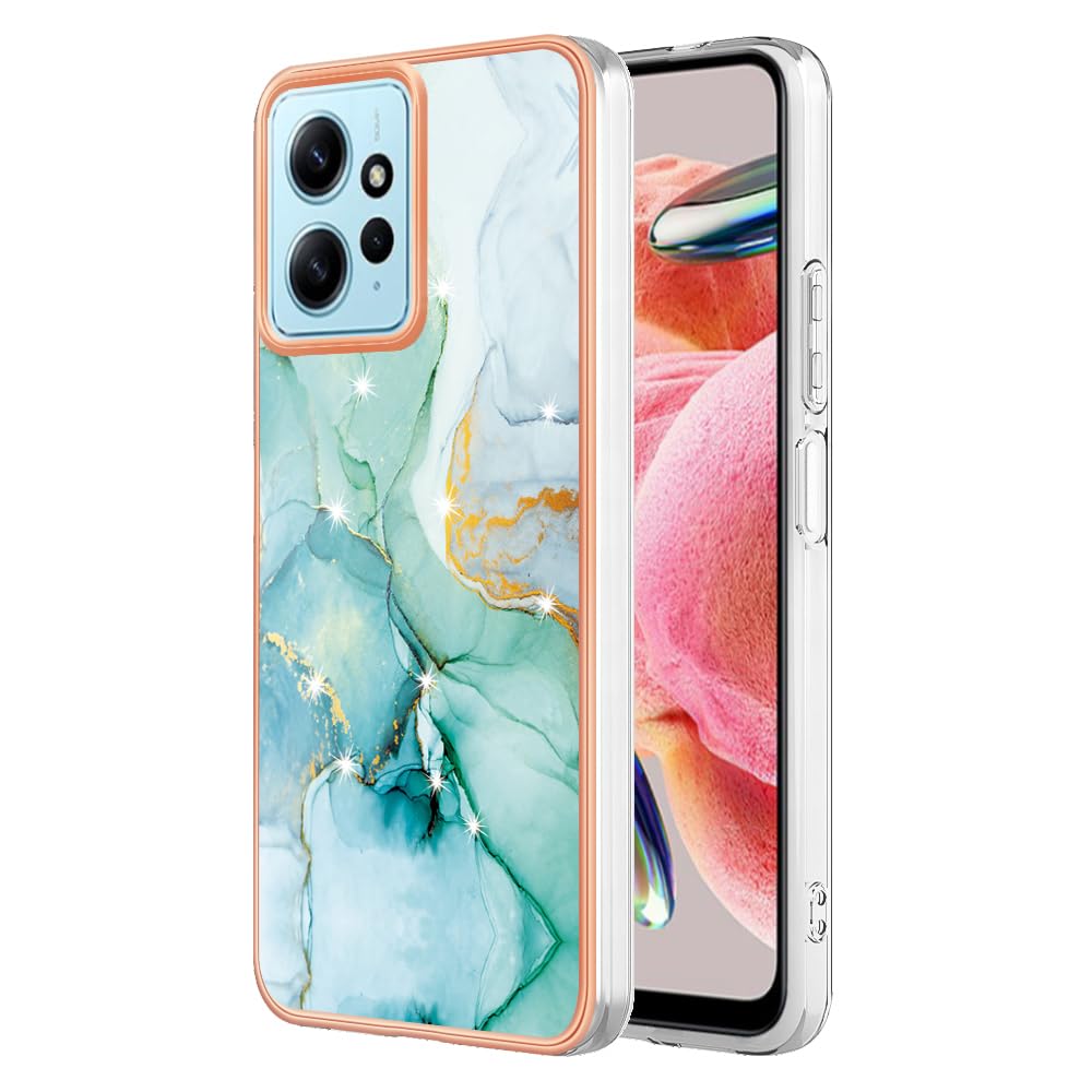Dedux Custodia per Xiaomi Redmi Note 12 4G Cover, Custodia Gold Glitter Marmo Design Silicone Gomma TPU Ultra Flessibile Sottile Molle Case Cover ( Verde