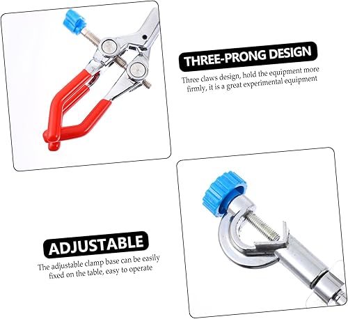 Miniatura 4 de Gatuida Abrazadera de dedo de 3 puntas con clip de laboratorio, abrazadera de mandíbula de mango largo, soporte de condensador para tubo de frasco