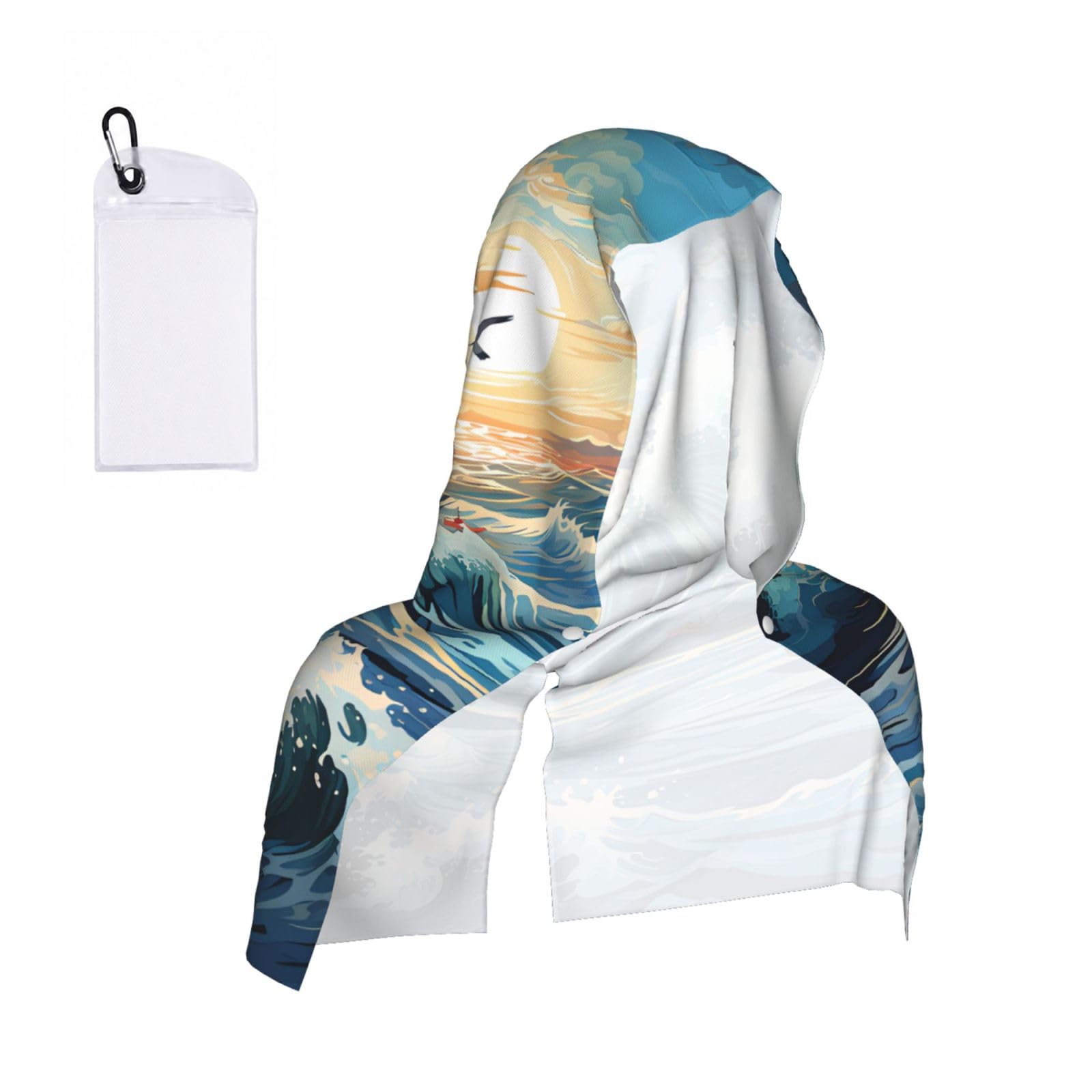 ZQYTGFDC Wave Sailboat Seagull Cooling hooded towels are suitable for summer sports, running, outdoor work, and gardening.