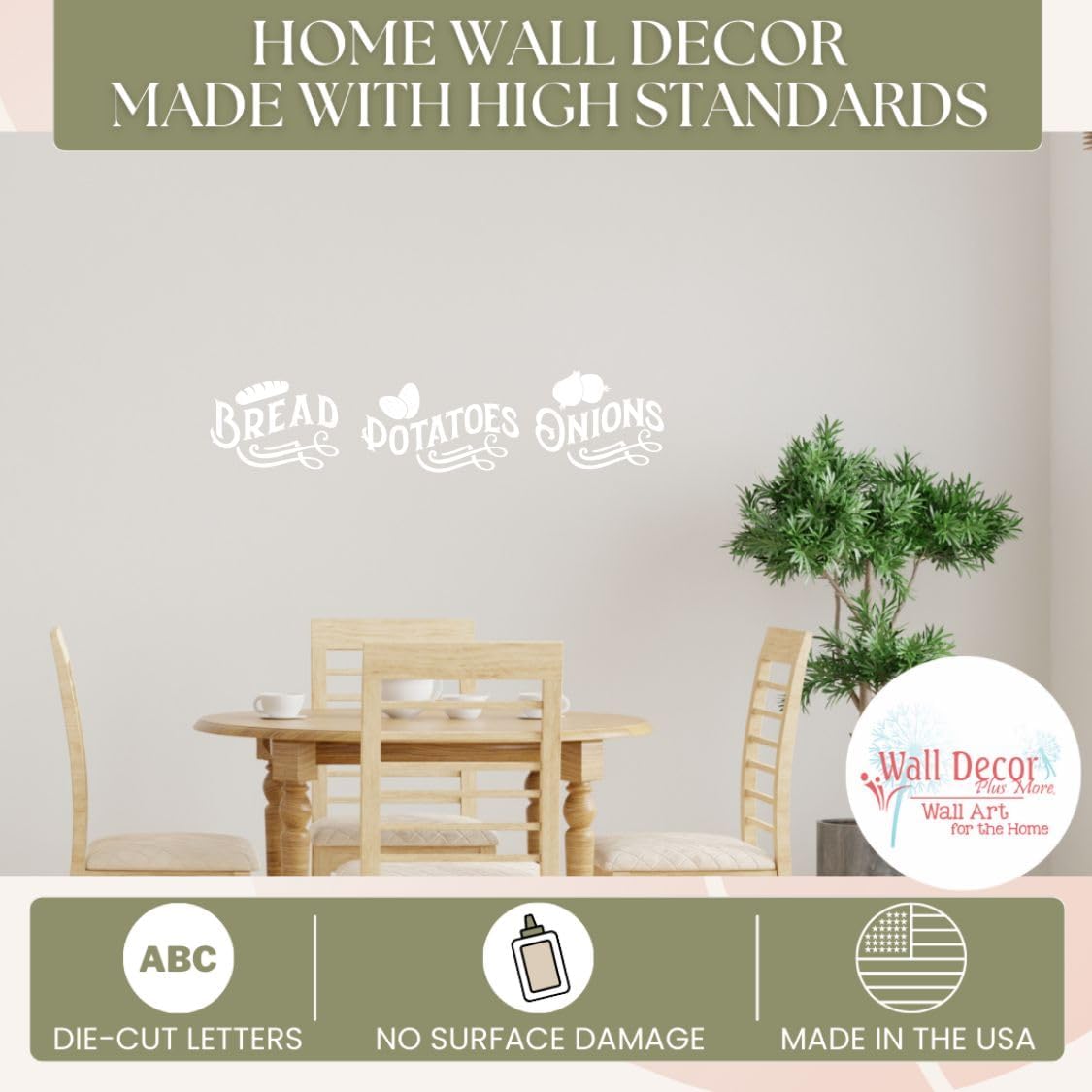 Bread Potatoes Onions - Inspirational Decals for Kitchen & Dining Room - Matte Vinyl Wall Decal Sayings for Wall Decor - Die-Cut Vinyl Wall Art - 5"x23" White image 2