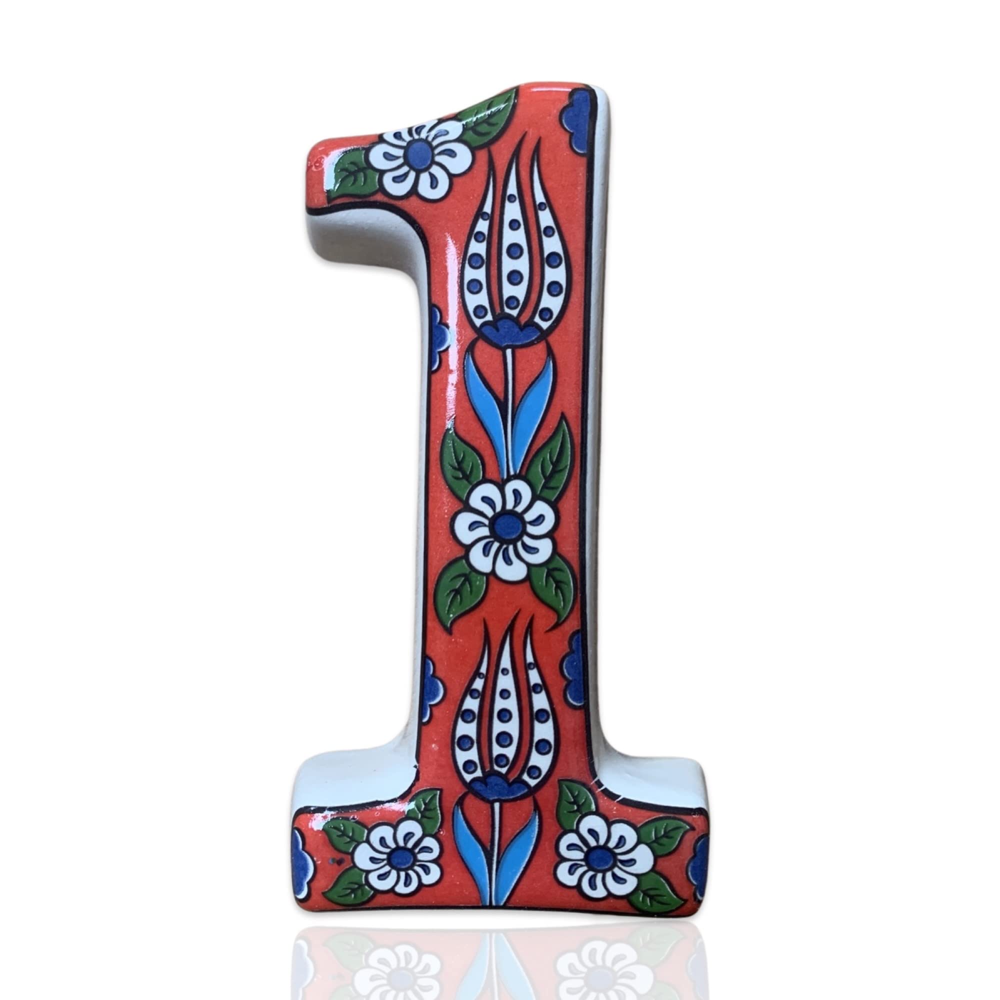 SPIRIT HOME INTERIORS - Handmade Mediterranean Style 3D Ceramic Outdoor House Number Door Sign Address Plaque (Red, Number:1)