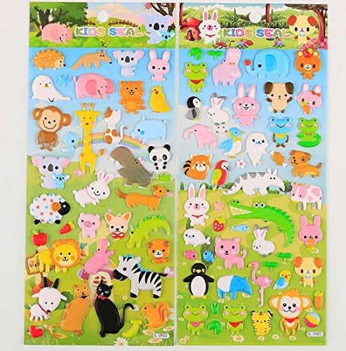 4 Sheets Cute Lovely Puffy DIY Decorative Adhesive Sticker Tape/Kids Craft Scrapbooking Sticker Set for Diary, Album (Cute Animals)