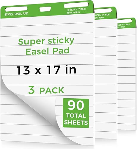 Almohadillas adhesivas de caballete de 13 x 17 pulgadas, paquete de 3 hojas de papel de anclaje para profesores, papel autoadhesivo con parte