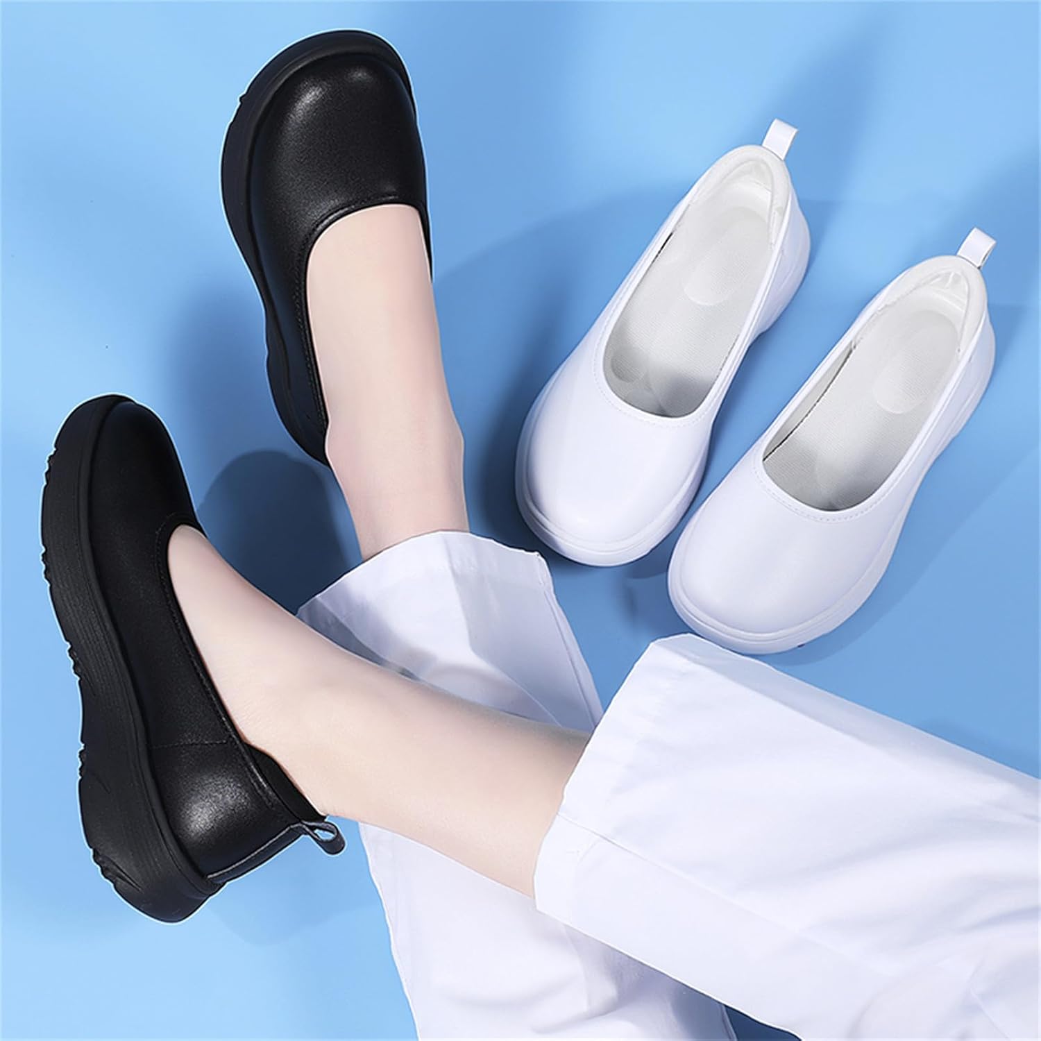EnllerviiD Nursing Shoes for Women Non-Slip in Food Service- Comfortable Leather Loafers Slip-On Suitable for Restaurant Work Shoes