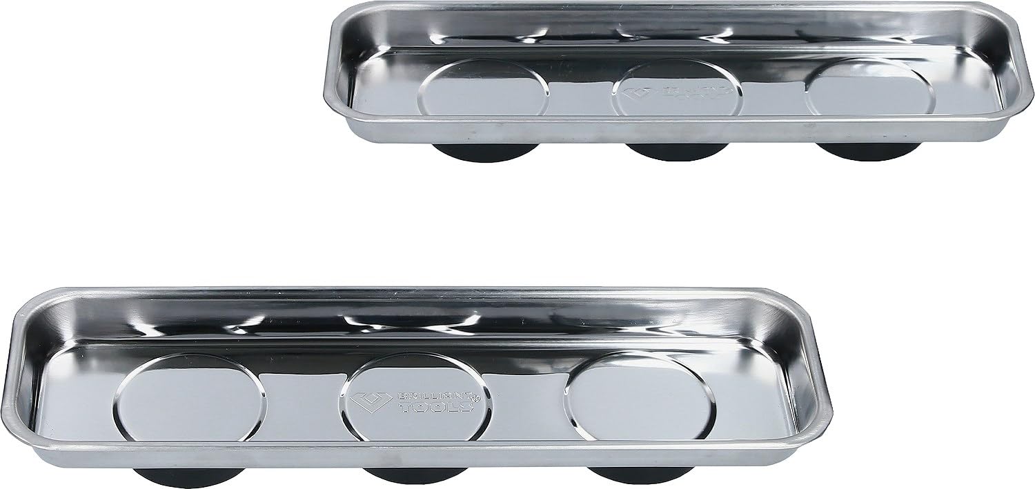 BRILLIANT TOOLS BT691155 Vassoio magnetico/vaschetta in acciaio inox 65 x 226 mm, 2 pz [Powered by KS TOOLS]
