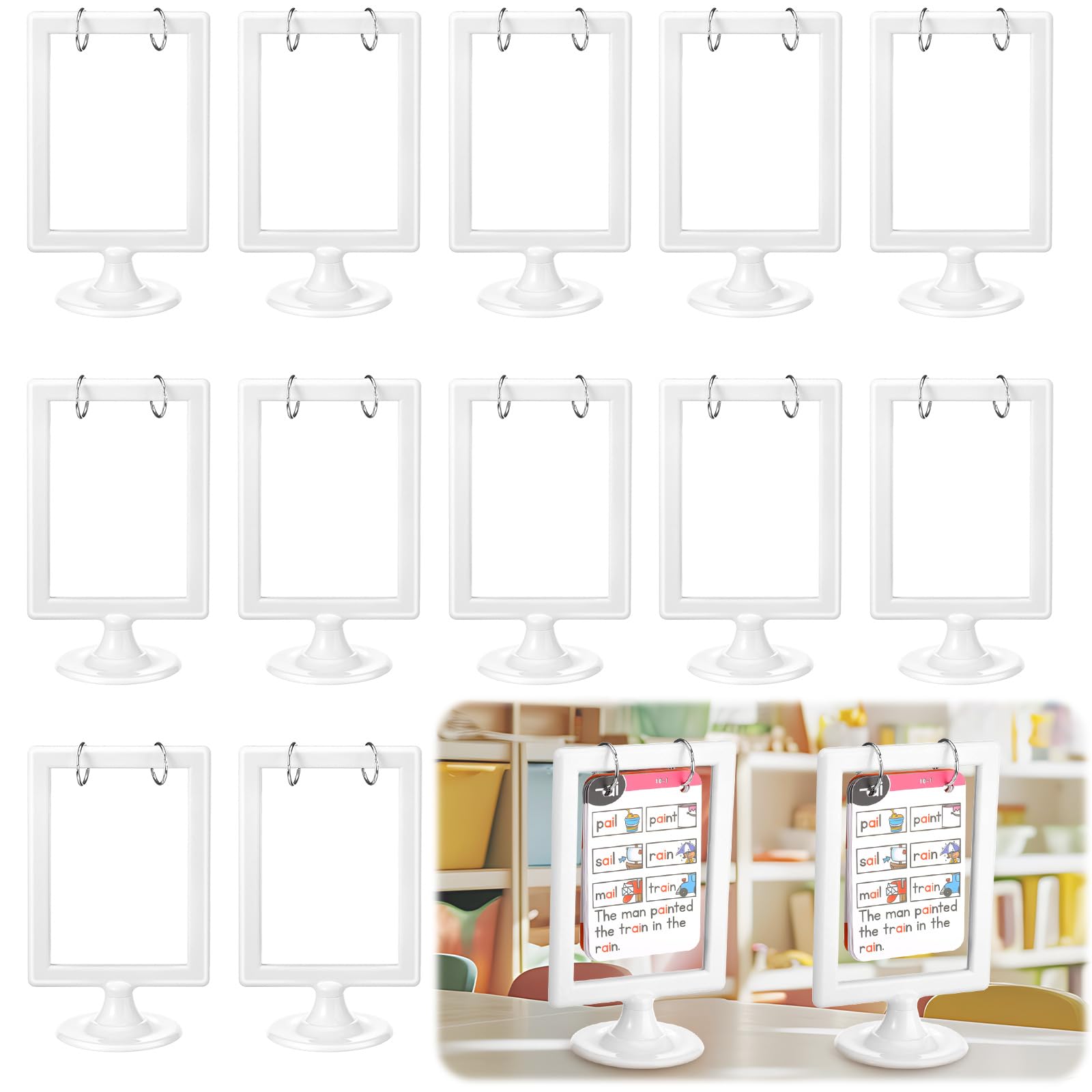 Geelin 12 Pcs Mini Anchor Chart Holder 4 x 6 Inches Learning Card Stand Anchor Chart Storage Double Sided Card Display for Holding Alphabet Number