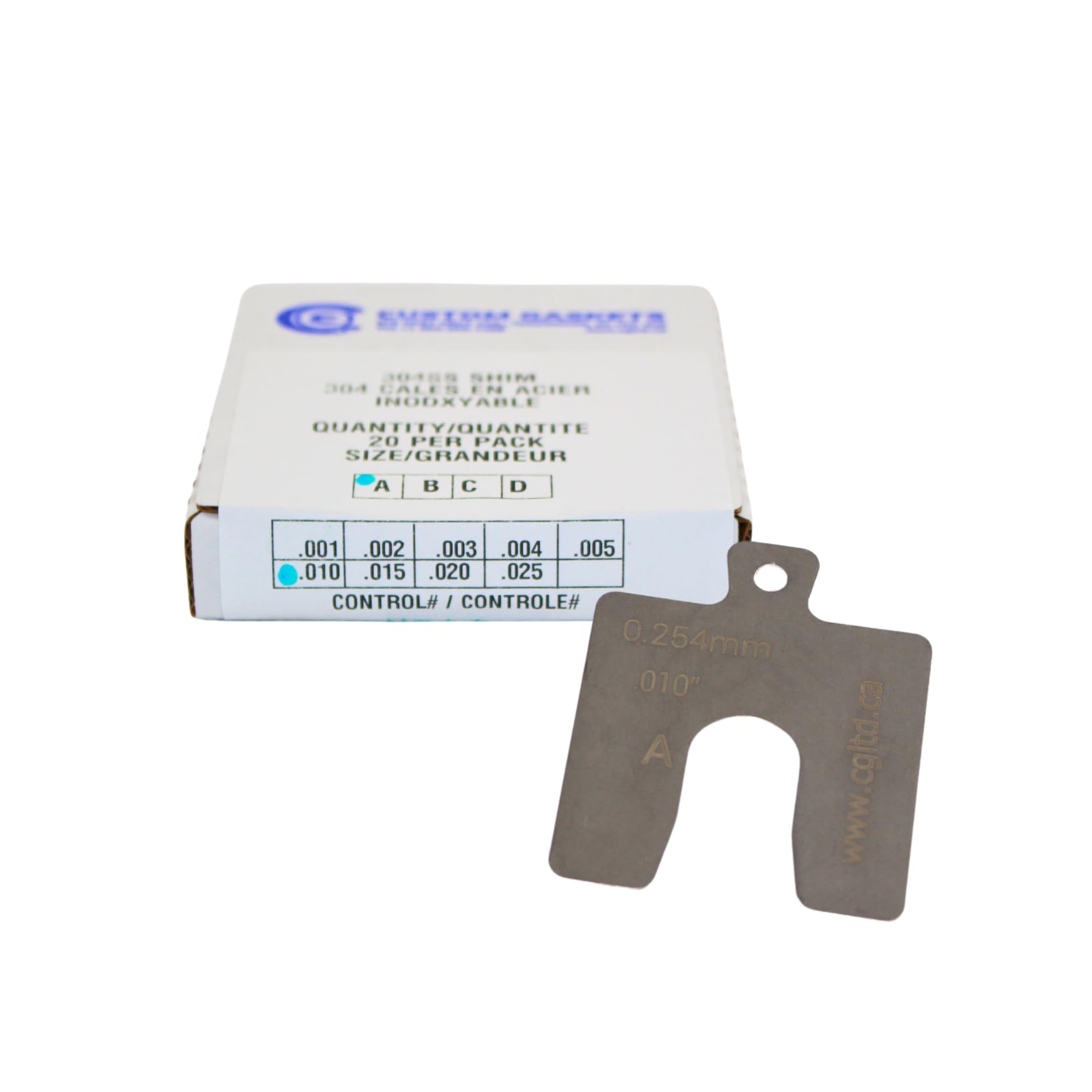 CGLTD Stainless Steel Slotted Shim Replacement Pack, Size A, 2" x 2" (Pack of 20 shims) (20, 0.010")