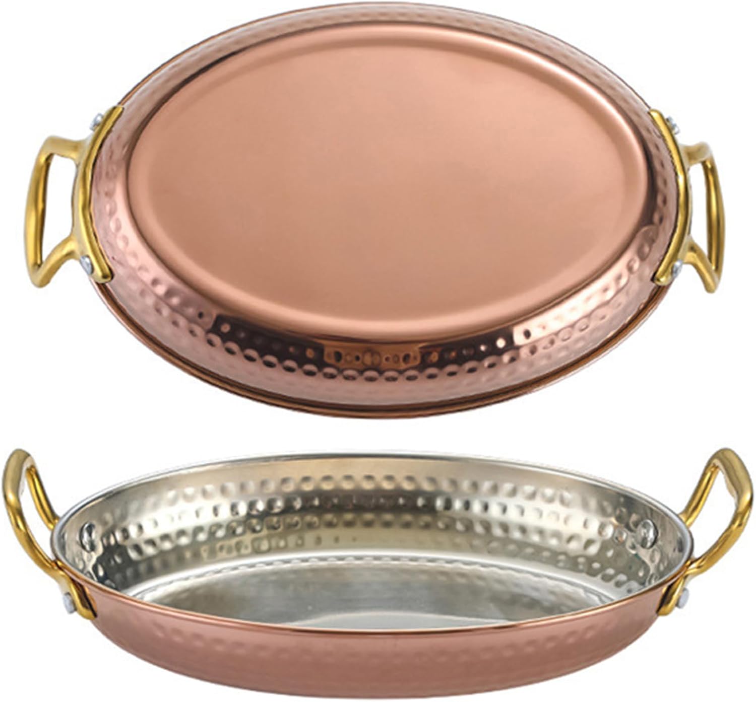 6 Sizes Oval Spanish Paella Pan, Nonstick Seapaella Pot Hand Hammered Paella Cookware with Dual Handle for Homes or Restaurants/Rosegold/22Cm