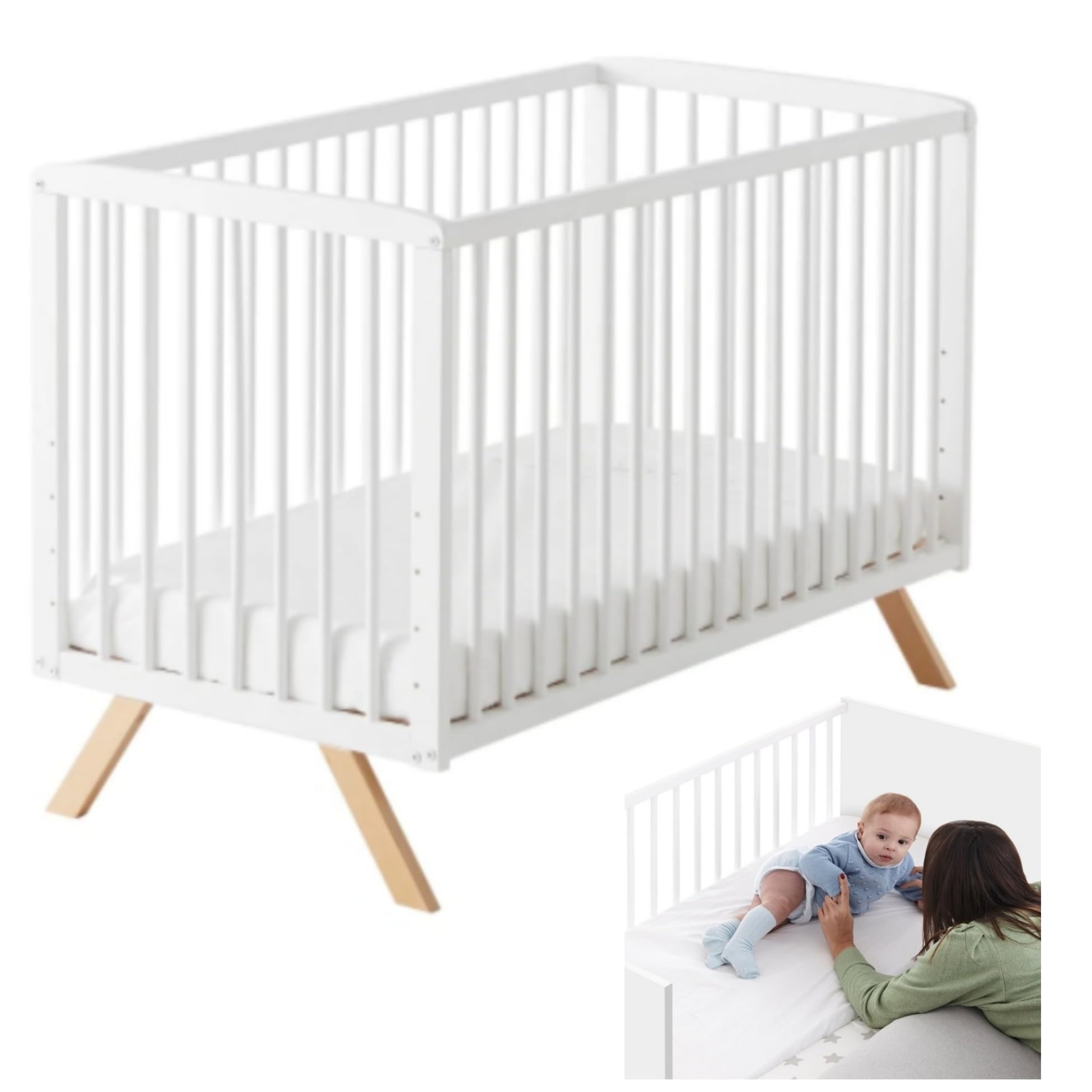 Cuna Colecho de Bebé Nuru Estilo Nórdico 120x60 cm, con Kit Colecho Incluido CoolDreams