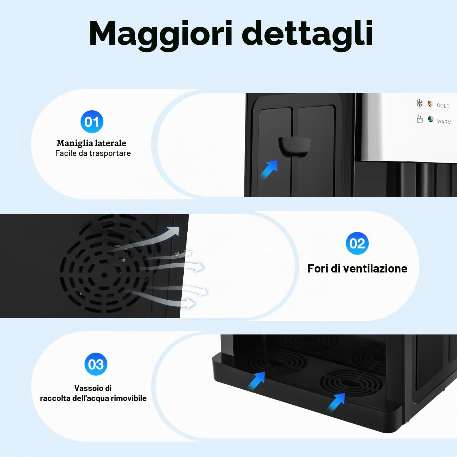 Distributore elettrico caldo e freddo, 550 W, refrigeratore e distributore di acqua potabile, per fontana d'acqua da 5 a 18 l, ufficio casa