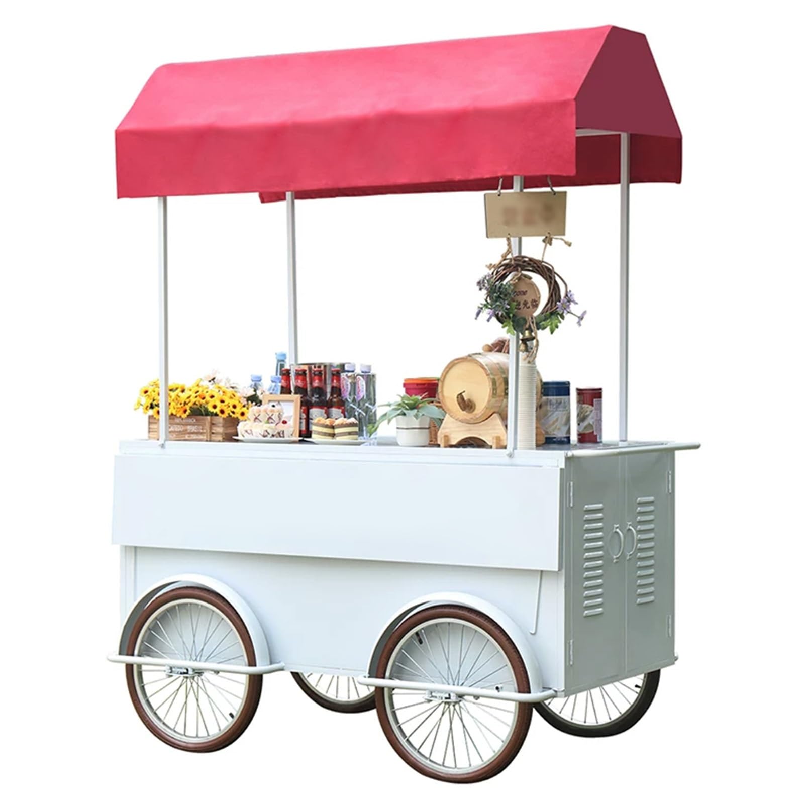 Generico Carretto per Alimenti con tettoia per Eventi, Feste e mercati - Espositore Ideale per venditori ambulanti di Cibo per Catering e Vendita di Cibo all'aperto (Regalo per la Festa della Mamma),