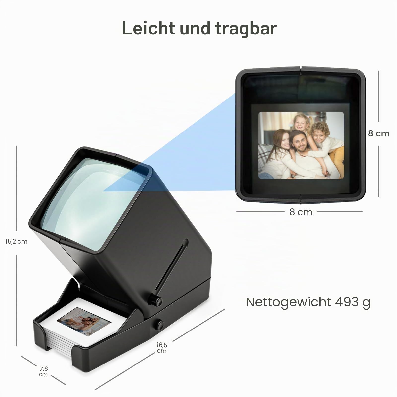 DigitConvert 35 mm Dia-Viewer, 3-fache Vergrößerung, USB-betrieben/Batteriebetrieb, für 35-mm-Folien und Positive Filmnegative (4 AA-Batterien im Lieferumfang enthalten)