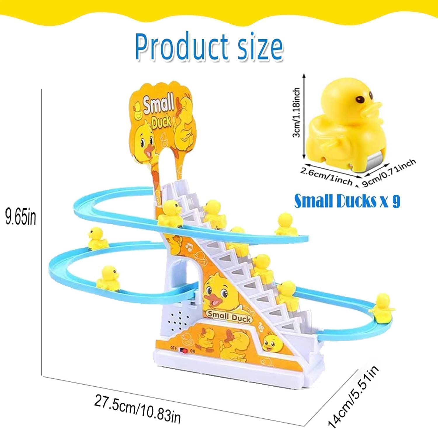 SKUVIZ Duck Slide Toy Set, Funny Automatic Stair-Climbing Ducklings Cartoon Race Track Set Little Lovely Duck Slide Toy Escalator Toy with Lights and Music 3
