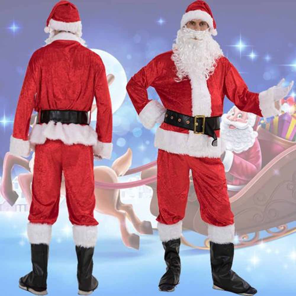 Herren Damen Kostüm Weihnachtsmann Partei Cosplay Outfits anzüge Santa Claus Nikolauskostüm Deluxe Samt Erwachsene Santa Anzug Regal Plüsch Vater Samt Cosplay Kostüm
