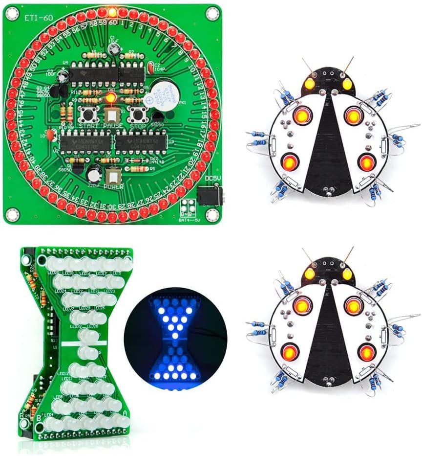 Gikfun Electronic Hourglass led,60 Seconds DIY Electronic Timer,Ladybug Soldering Practice DIY Kit