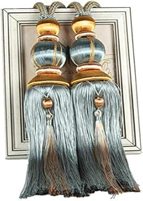 ZHMF 1 Pair Curtain Tiebacks Holdbacks Clip Binding Rope Tie Backs Handmade Tassel Tiebacks Home Window Decorative (Blue)