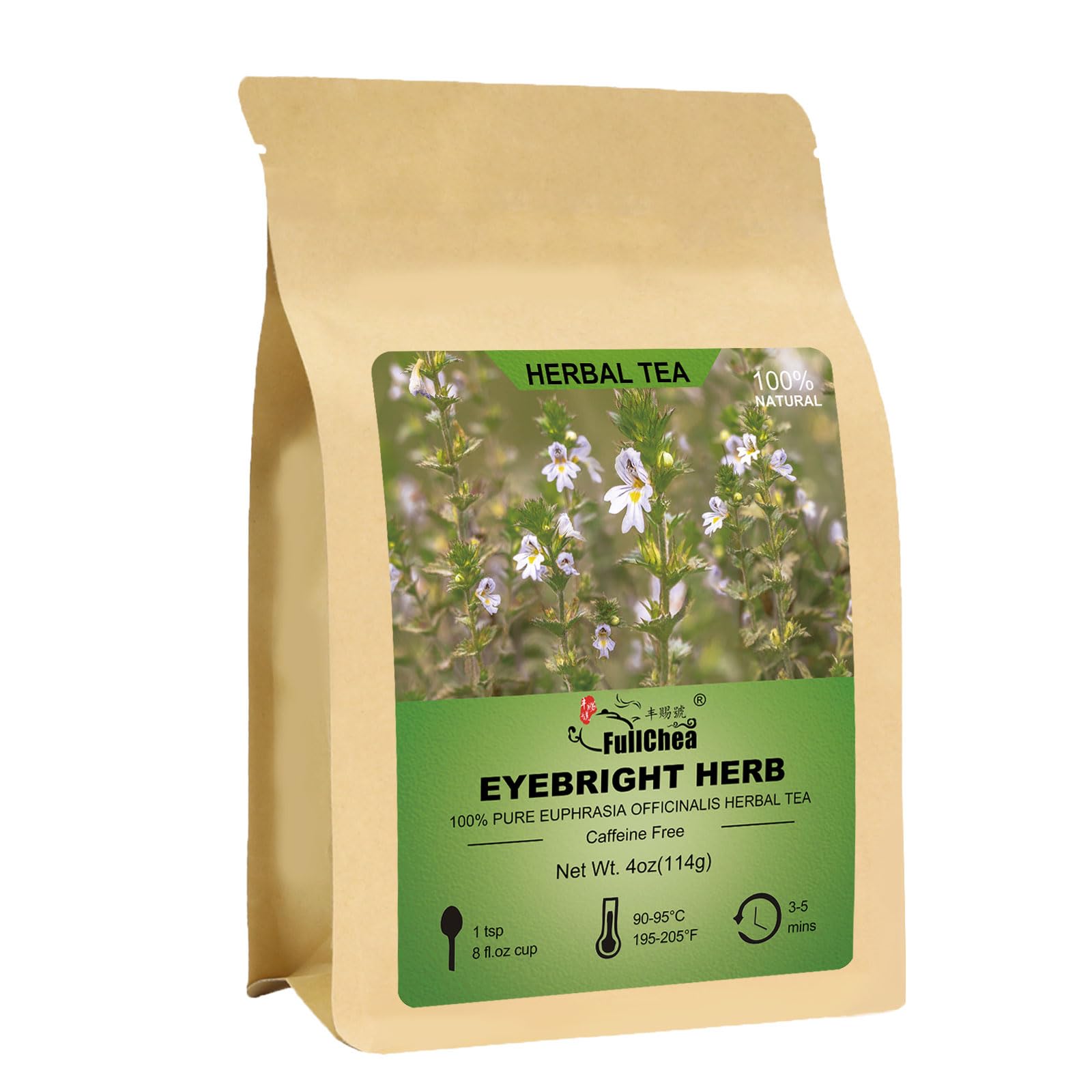 FullChea - Eyebright Herb Tea - 4oz/114g - Natural Tender Euphrasia Officinalis - Dried Eufrasia - Loose Leaf Herbal Tea - Cut & Sifted - Non-GMO - Caffeine-Free