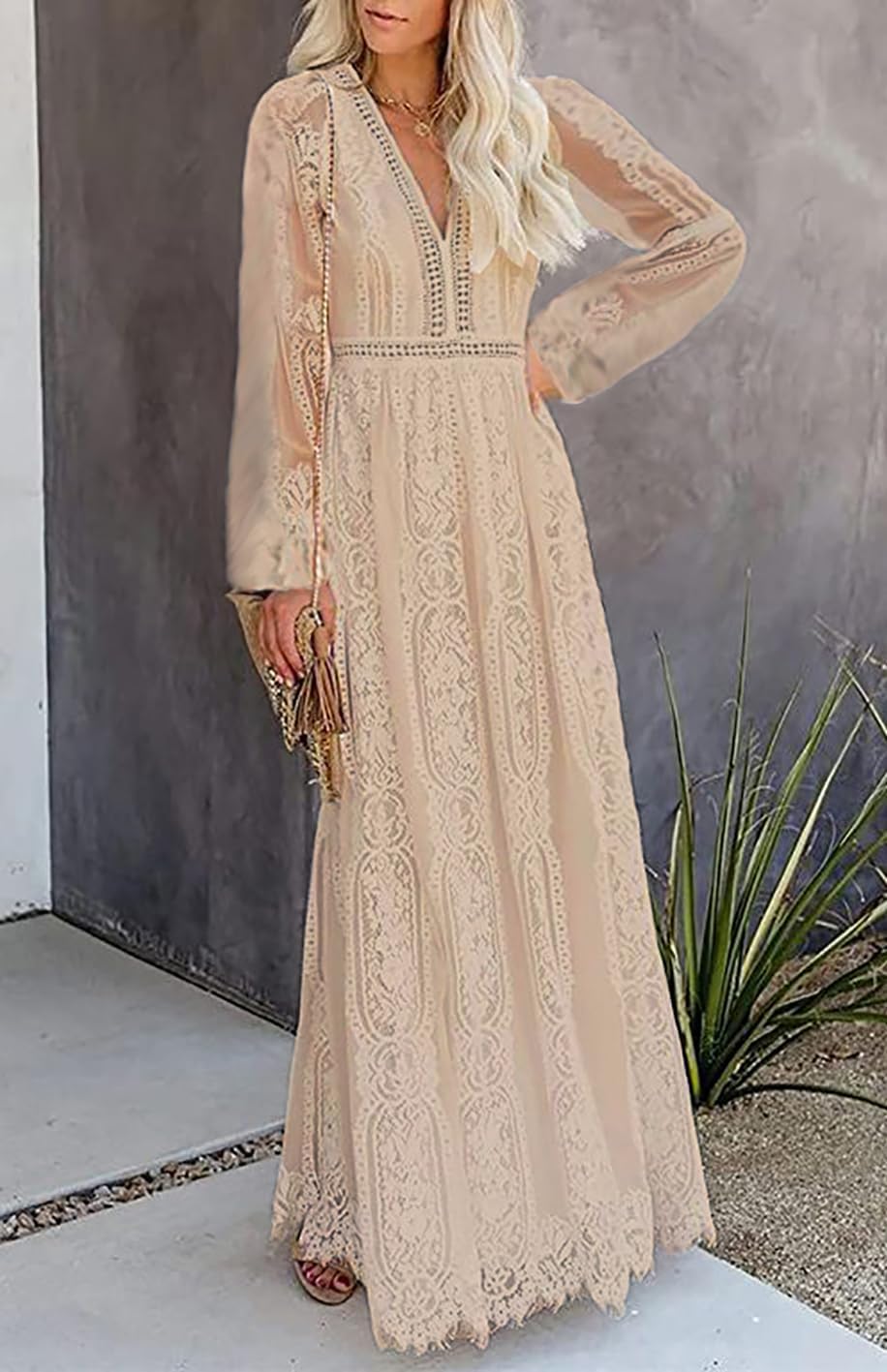 Cercis Womens Off The Shoulder Floral Lace Maxi Wedding Dress Boho Flowy Wedding Guest Formal Long Dresses