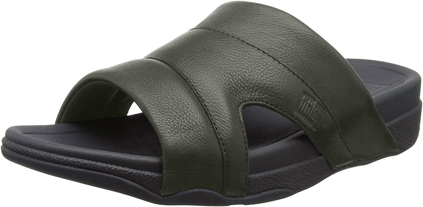 Men's Fit Flop Freeway Pool Slide In Leather Sandals in Black