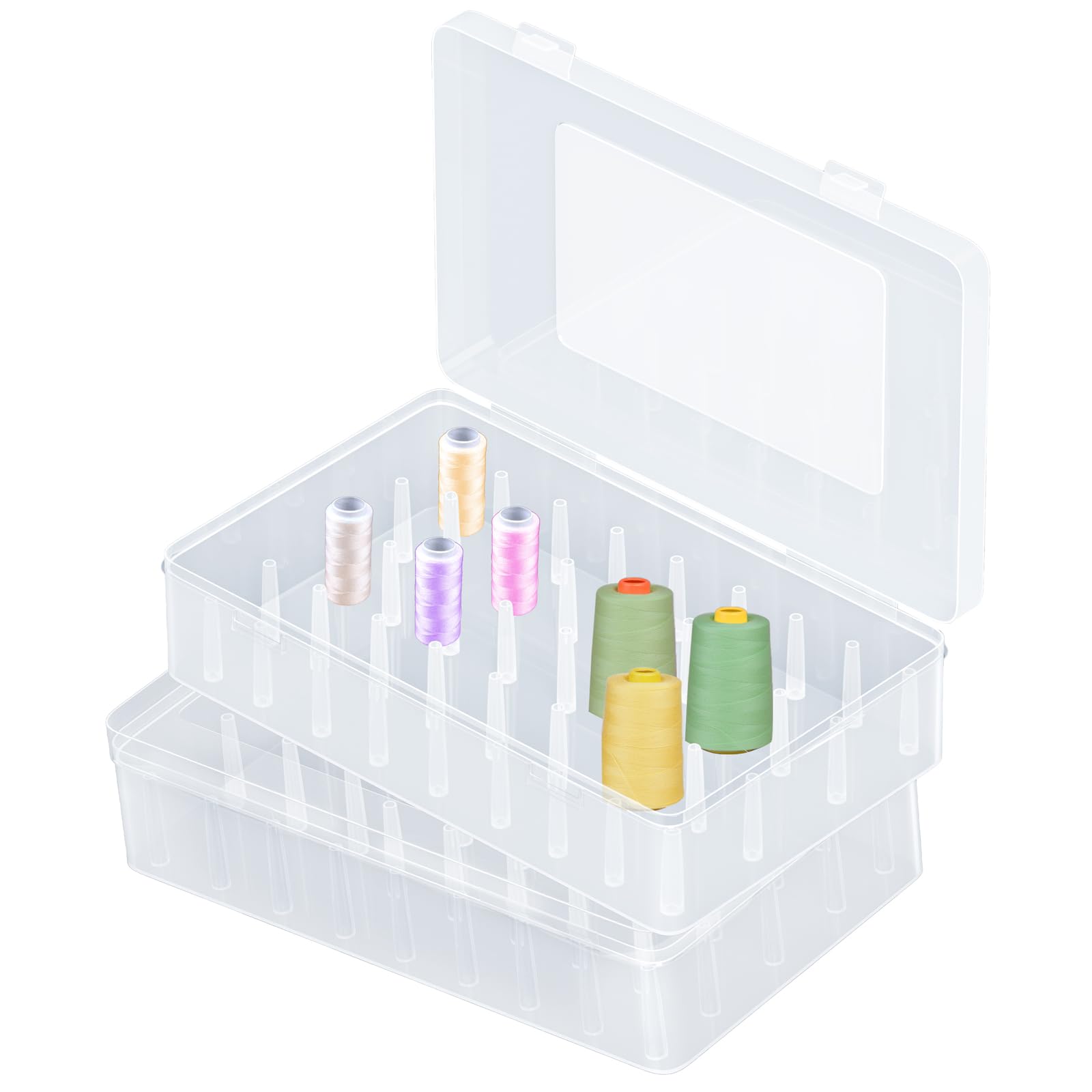 QZONELIFE2pcs Sewing Organizer Sewing Threads Box Bobbins Holder Storage Case 42 Slots Transparent Needle Spool Organizer Sewing Threads, Hold 30 pcs 0.5D x 2.4H in Spool + 12 pcs 1D x 2.4H in Spool