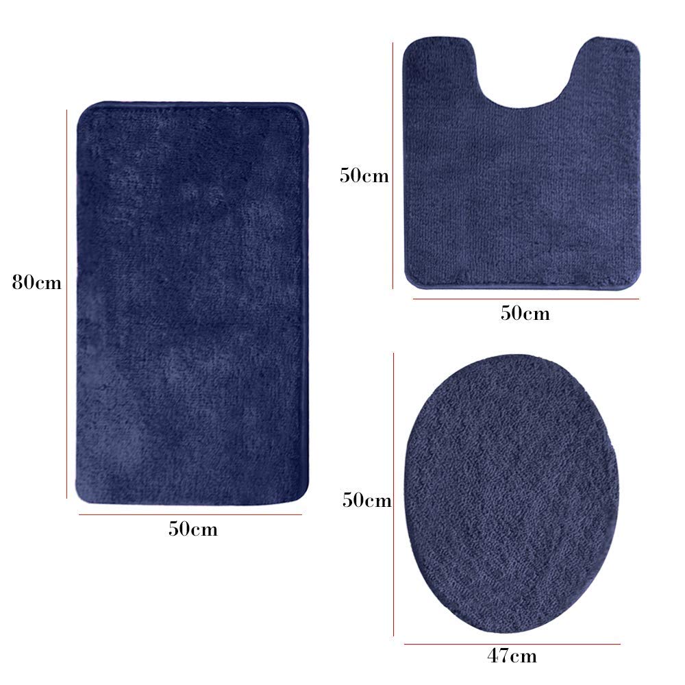 Lot de 3 tapis de bain antidérapants en microfibre douce à haute densité absorbant l'eau et lavable en machine (bleu marine)